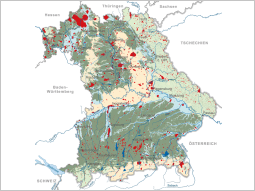 Bayernkarte mit markierten Gebieten der Standorteignung.