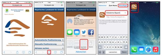 Dialogbildschirme für Schritte 1 bis 5 für iOS-Geräte