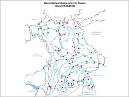 Bayernkarte mit Markierungen der Messstellen an den Fließgewässern.