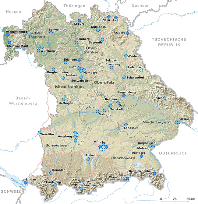 Karte der bayerischen Luftmessstationen
