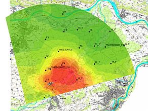 Kartenausschnitt mit interpolierten PFOA-Konzentrationen