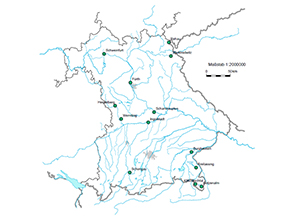 Bayernkarte mit Standorten der Boden-Dauerbeobachtung
