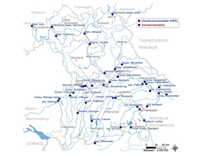 Bayernkarte mit Messtellen an Fließgewässern
