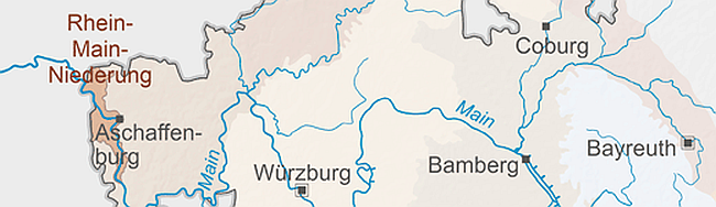 Kartenausschnitt: Lage der Rhein-Main-Niederung im Nordwesten Bayerns