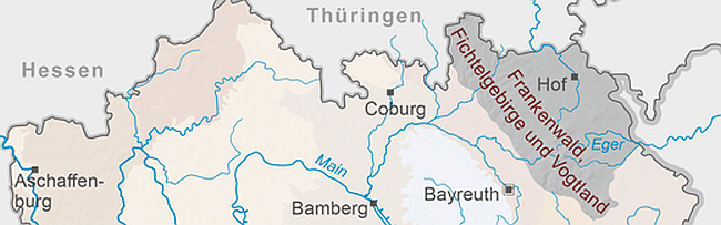 Karte mit der Lage der Region im Nordosten Bayerns.