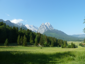 Grünlandnutzung im Tal vor den Bergen