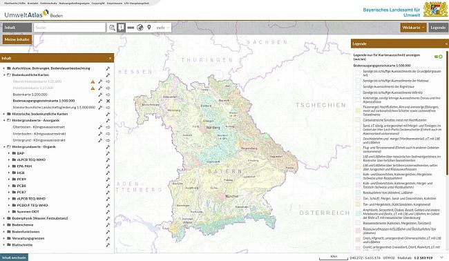 Bildschirmansicht des UmweltAtlas Bayern