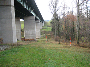 Eine Stahlbrücke überspannt ein Tal