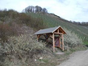 Bodenstation Castell. Offene Holzkonstruktion überbaut den Bodenaufschluss