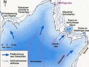 Karte mit dem Ammerseegletscher zur Zeit der Rückzugsphase