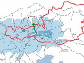 Karte mit dem Inn-Chiemsee-Gletscher und dem sogenannten Tauernfenster in den österreichischen Alpen