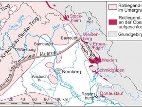 Karte von Nordbayern mit Küstenlinie des Zechstein Meers