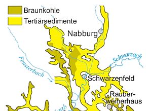 Kartenausschnitt des Naabtalgebietes mit Baurnkohlevorkommen