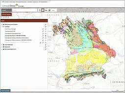 Bayernkarte mit dem eingeblendeten Thema Geologie, im UmweltAtlas Bayern Bayernkarte mit dem eingeblendeten Thema Geologie, im UmweltAtlas Bayern
