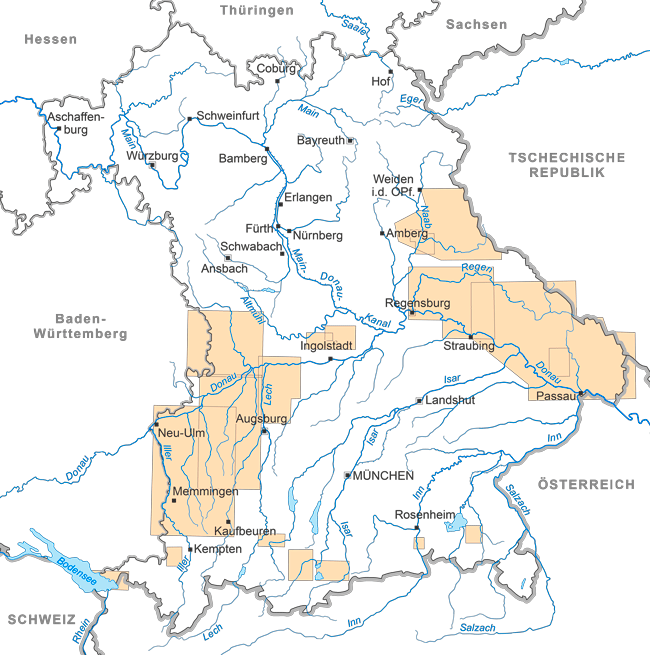 Bayernkarte mit Blattschnitten zur 'Geologica Bavarica'