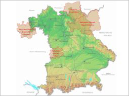 Bayernkarte mit eingezeichneten Grenzen der GeoParks