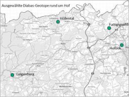 Kartenausschnitt mit Diabasvorkommen in der Region Hof