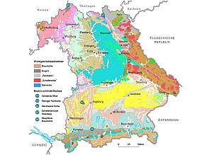Geologische Übersichtskarte von Bayern mit den verschiedenen Kohlenvorkommen, wie im Text erläutert