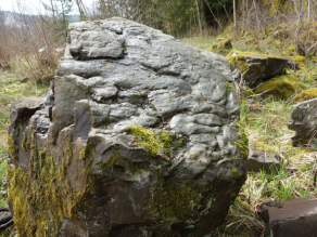 Unebenheiten auf der Oberfläche eines Gesteinsblocks.