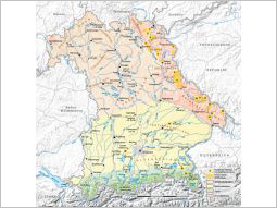 Bayernkarte mit den Standorten der Geotope