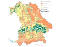 Bayernkarte mit Verteilung der Schutzfunktion der Böden