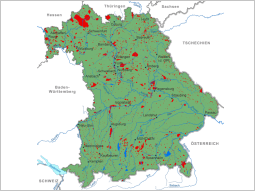 Bayernkarte mit farblicher Markierung wo Erdwärmekollektoren voraussichtlich genutzt werden können.