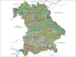 Bayernkarte mit Markierung verschiedener Expositionen (Richtung des Hanggefälles bezüglich der Himmelsrichtung).