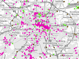 Kartenausschnitt Stadt München mit markierten Borhpunkten.