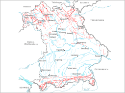 Bayernkarte mit Markierung von tektonischen Störungen.