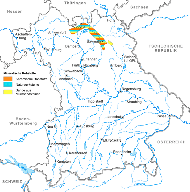 Bayernkarte mit Markierungen der Erkundungsgebiete aus Band 4