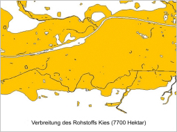 Kartenausschnitt zur Verbreitung des Rohstoffs Kies