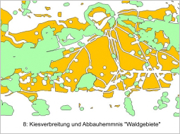 Kiesverbreitung und Abbauhemmnis Waldgebiete dazwischenliegend