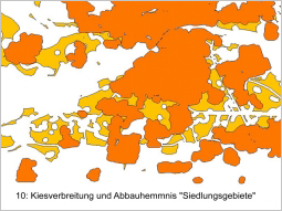 Kiesverbreitung und Abbauhemmnis Siedlungsgebiete dazwischenliegend