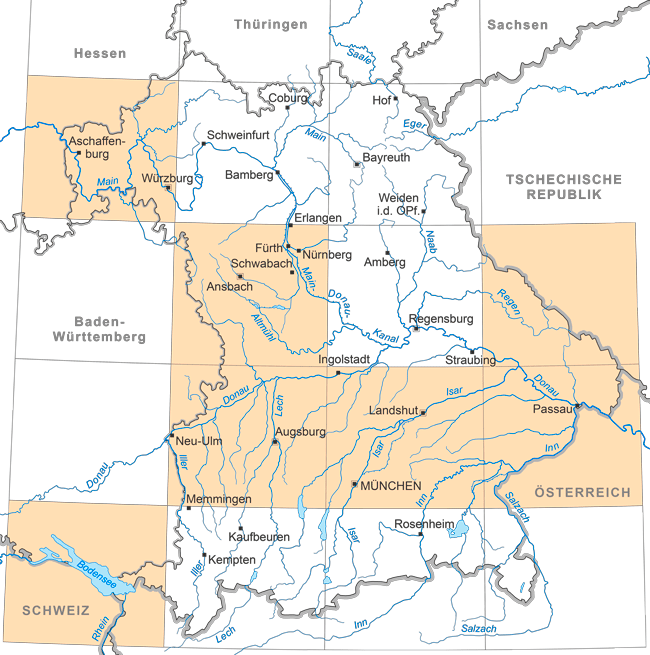 Bayernkarte mit Blattschnitten 1:200.000