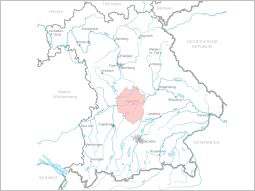 Bayernkarte mit Markierung der Rohstoffgeologischen Karte im Raum Ingolstadt