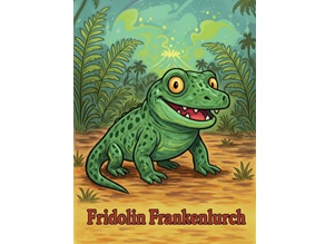 Darstellung des Cyclotosaurus ebrachensis als niedlicher Lurch im Stil eines Comic-Bildes Darstellung des Cyclotosaurus ebrachensis als niedlicher Lurch im Stil eines Comic-Bildes