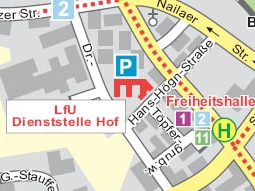 Lageplan von Hof und Umgebung mit Wegbeschreibung zur Dienststelle Hof.