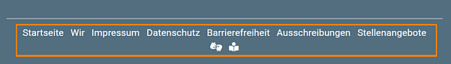 Die Service-Leiste ganz unten, mit den Wörtern 'Startseite', 'Wir', 'Impressum', 'Datenschutz', 'Barrierefreiheit', 'Ausschreibungen', 'Stellenangebote'.