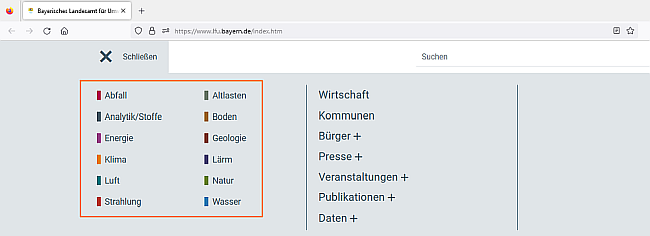 Die Haupt-Themen sind im Bild mit einem Rahmen markiert.