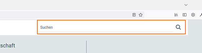 Im Suchfeld sieht man rechts eine Lupe. Links steht das Wort 'Suchen'.