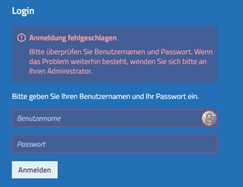 Screenshot einer Fehlermeldung während der Anmeldung