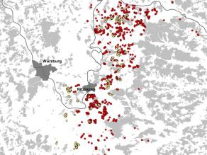 Kartenausschnitt Maingebiet zwischen Kitzingen und Schweinfurt