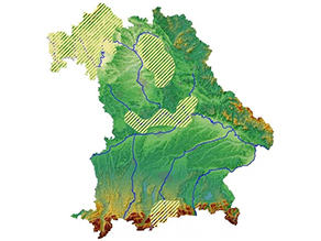 Bayernkarte mit markierten Flächen