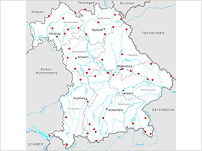 Bayernkarte mit Lage der Untersuchungsflächen.