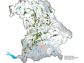 Bayernkarte mit den Fundorten der Kreuzkröte. Deutlich erkennbar ist ein starker Rückgang gegenüber den Funden vor 1996