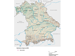Bayerkarte mit Markierung der Verbreitungsgebiete ab dem Jahr 2000.