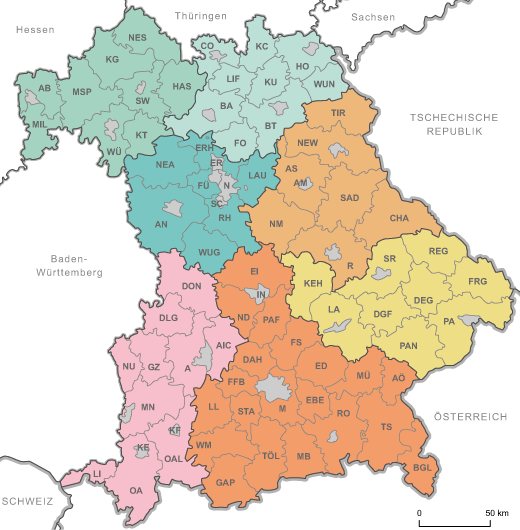 Bayernkarte mit Landkreisgrenzen Bayernkarte mit Landkreisgrenzen