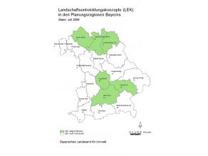 Übersichtskarte "Bearbeitungsstand Landschaftsentwicklungsonzepte in den Planungsregionen