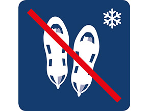 Schneeschuhe  mit Wintersymbol, durchgestrichen.