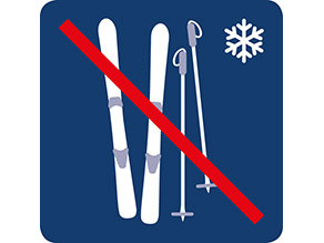 Ski mit Stöcken mit Wintersymbol, durchgestrichen.